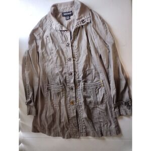 Doki Geki Womens Cotton‎ Button Up Military Style Jacket Coat L Gray